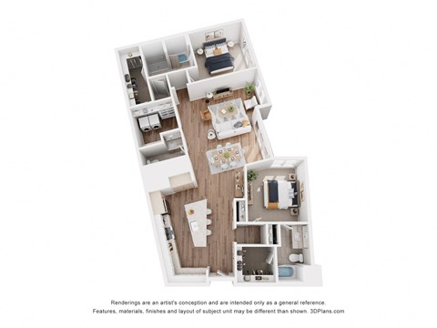 Floor plan for 2 beds, 2.5 baths, 1716 sqft